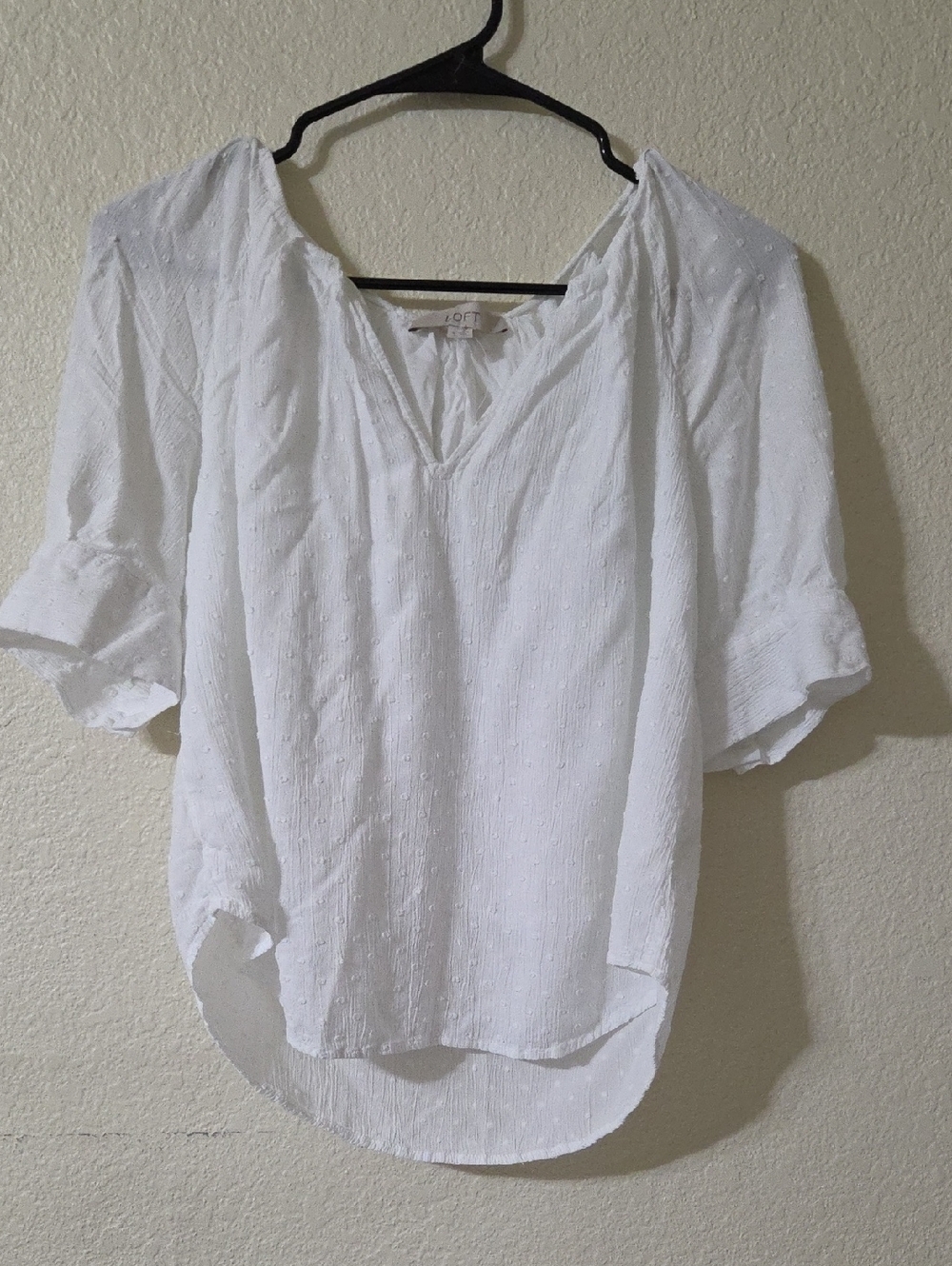 LOFT White Swiss Dot Peasant Blouse